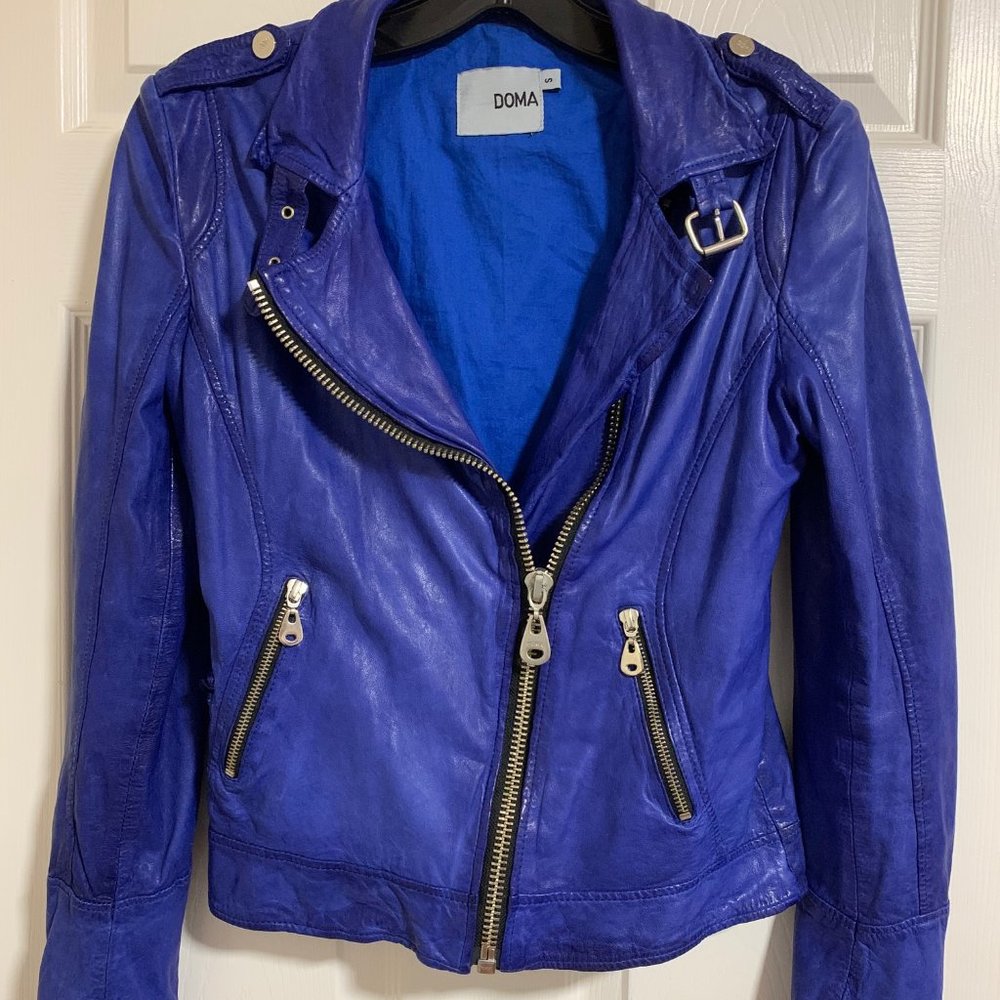 DOMA Cobalt Blue Leather Moto Jacket